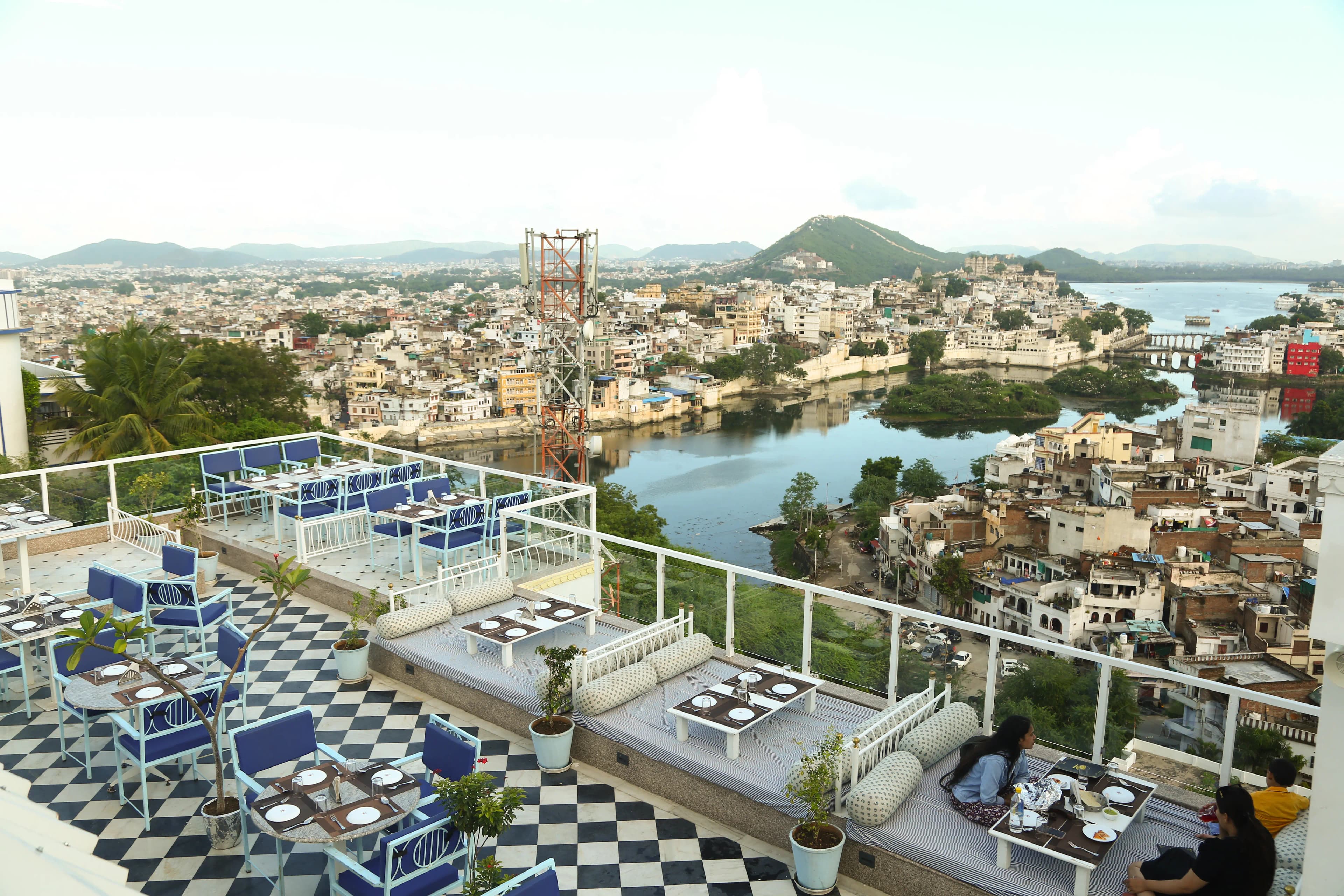  Rooftop terrace property photography with lake view in Udaipur