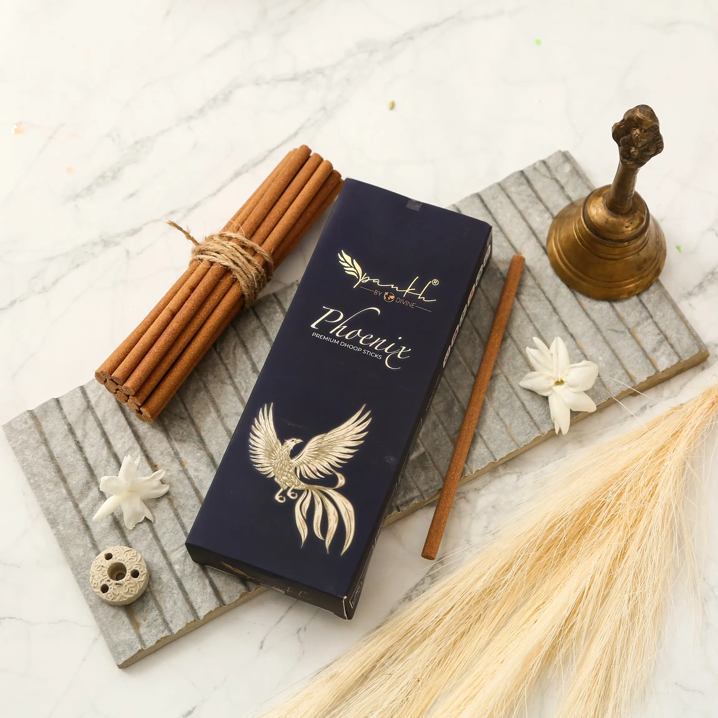 Flat-lay product photography with natural lighting on wooden surface